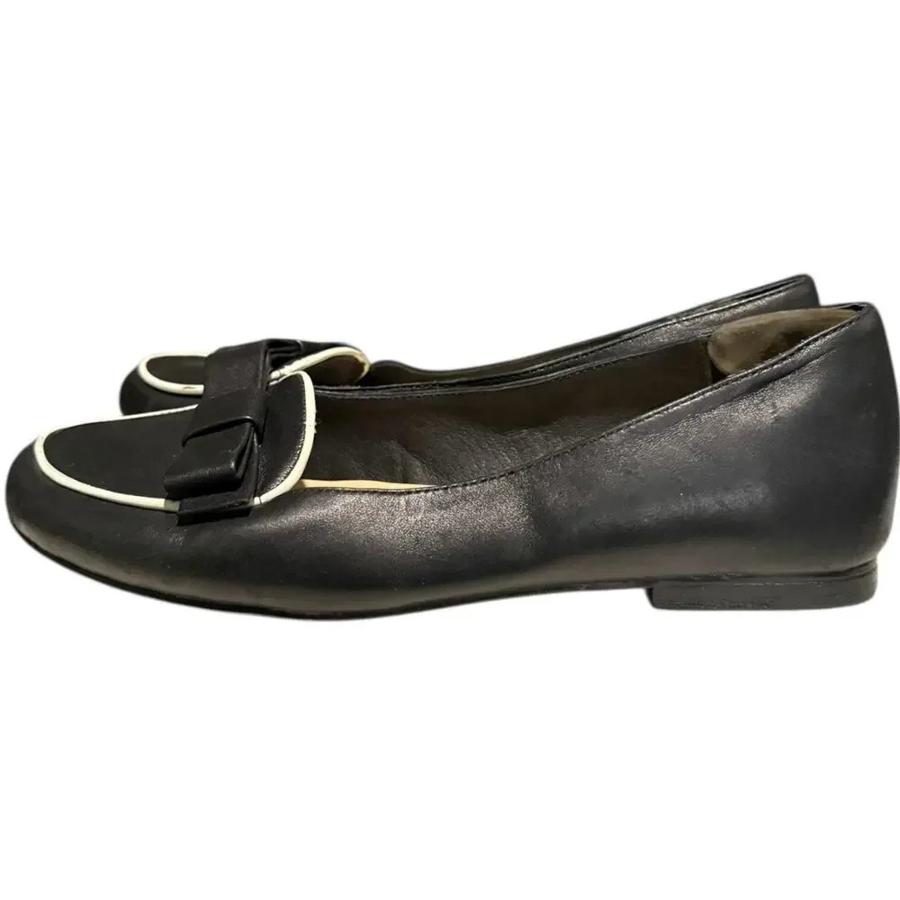 Kate Spade Women’s Bow Flats Loafers Black White Size 8.5 M Almond Toe